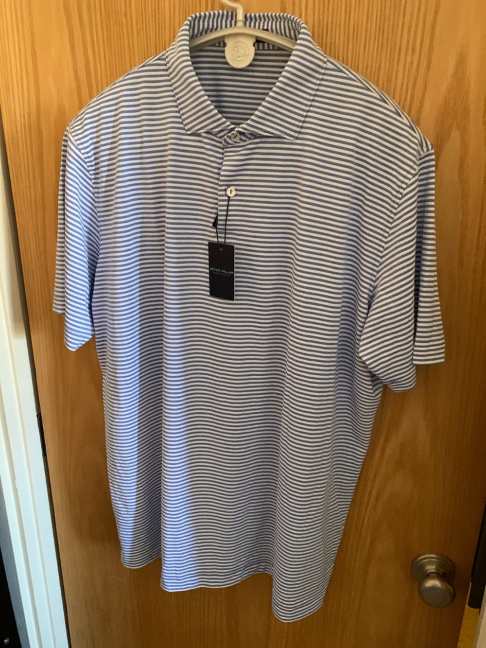 Peter Millar Men’s NWT XXL Blue & White Crown Crafted Striped Polo Shirt